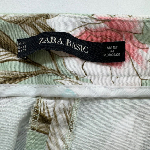 Women's Zara XS Green Floral Pants - Picture 6 of 8